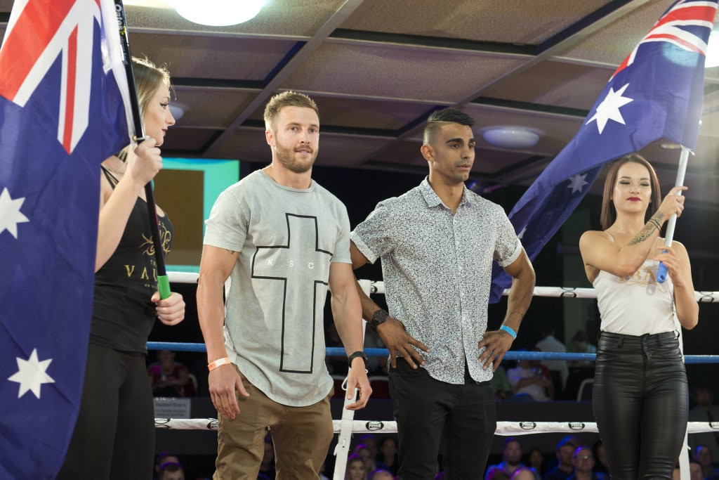 Chris George (left) and Cameron Hammond promote their fight next month for the vacant welterweight Commonwealth title at Smithy and TGW Bring The Big Fights 14 at Rumours International, Saturday, October 22, 2016. Picture: Kevin Farmer