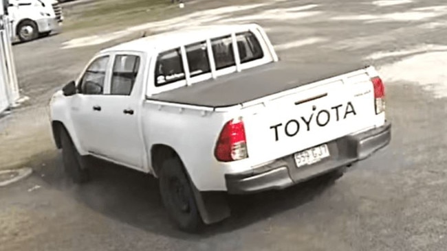 The vehicle she was travelling in - a white 2017 dual cab Toyota HiLux with a distinctive black bull bar and blacked out wheels with Queensland registration 559 GJ7.