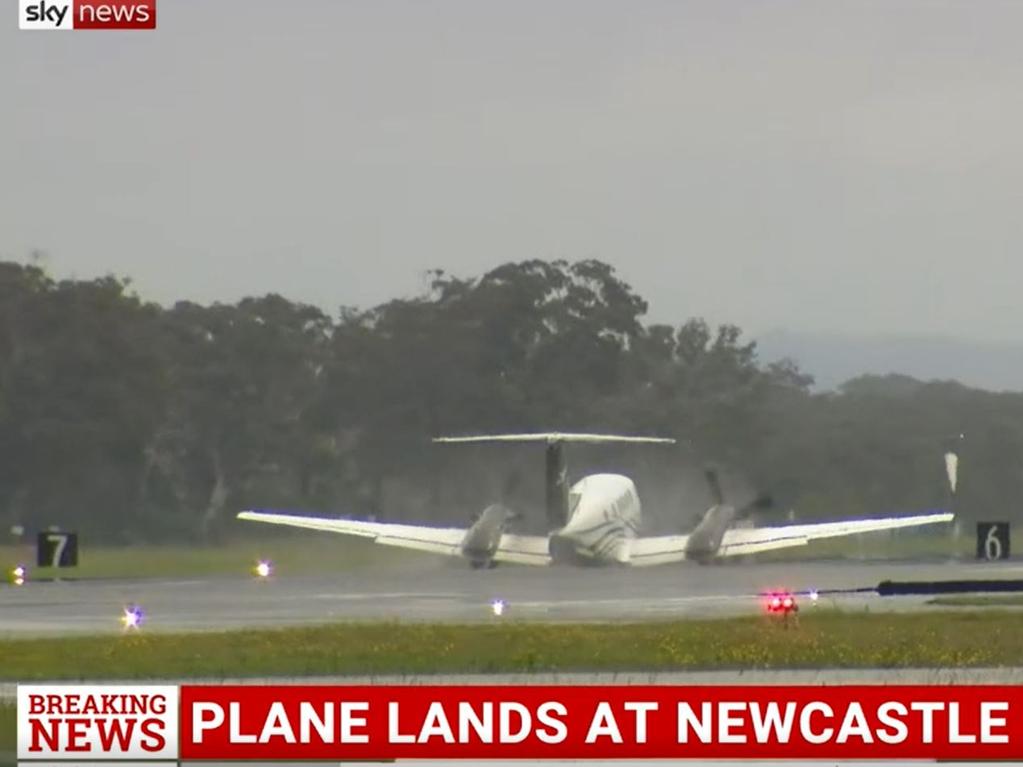 Mark Knight’s cartoon was inspired by breaking news that a light plane with failed landing gear had safely landed at Newcastle Airport. Picture: Sky News