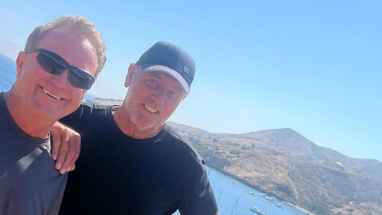 Brian Houston, right, with a friend on Santa Catalina Island, an hour's boat ride from Los Angeles.