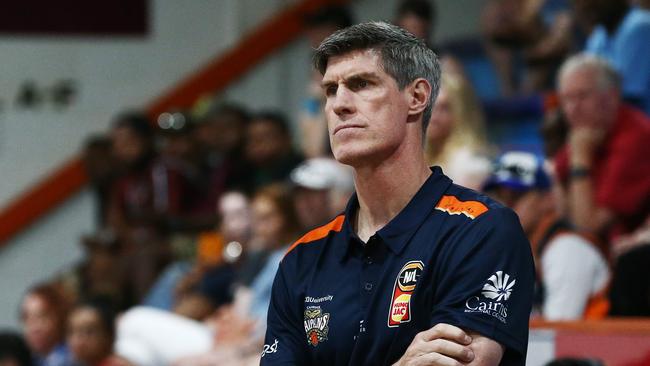 Taipans head coach Mike Kelly watches the National Basketball League (NBL) pre season match between the Cairns Taipans and the Brisbane Bullets, held at Early Settler Stadium, Manunda. PICTURE: BRENDAN RADKE