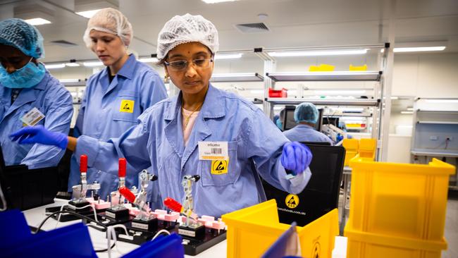 Ellume’s production line. Picture: AFP