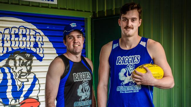 Raggies captain Luke Rander with former coach Jade Sheedy. Picture: Roy Vandervegt