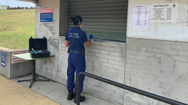 Police will use fingerprints and CCTV footage to investigate the vandal attack on the defibrillator and canteen at Cromer Park. Picture: Manly Warringah Football Association