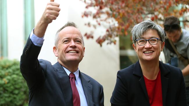 Leader of the Opposition Bill Shorten with Senator Penny Wong.