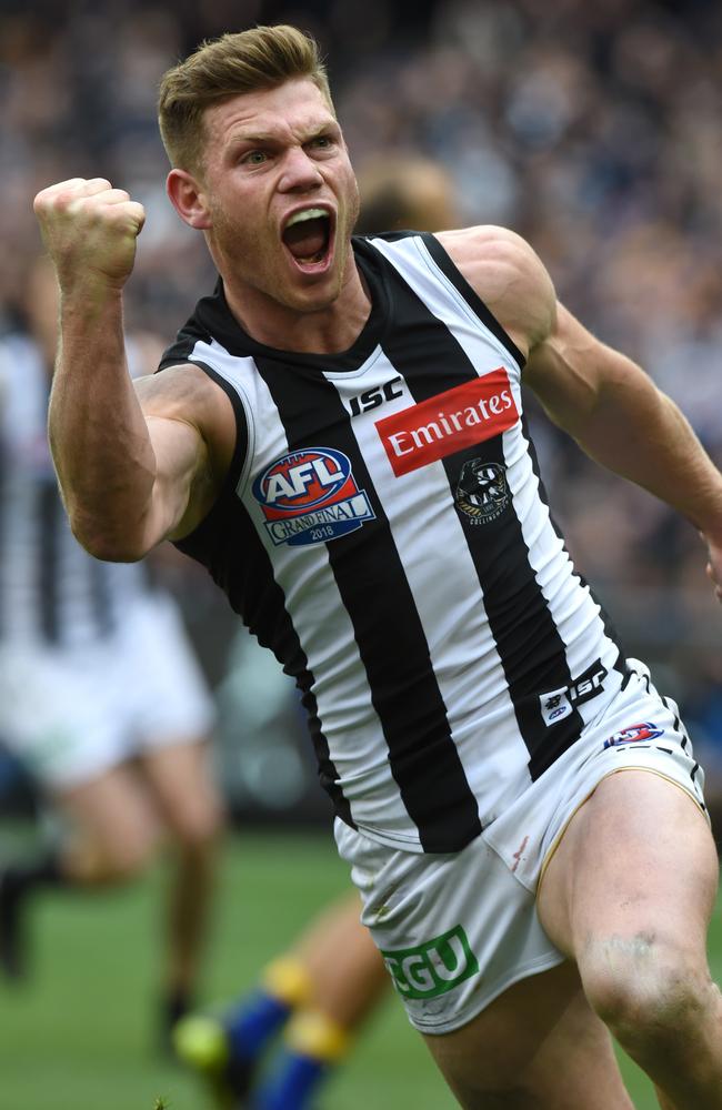 Taylor Adams celebrates kicking a goal. Picture: Nicole Garmston