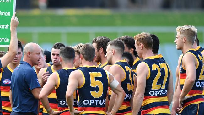 Crows coach Matthew Nicks during Adelaide’s Round 1 loss to Sydney. Picture: David Mariuz (AAP).