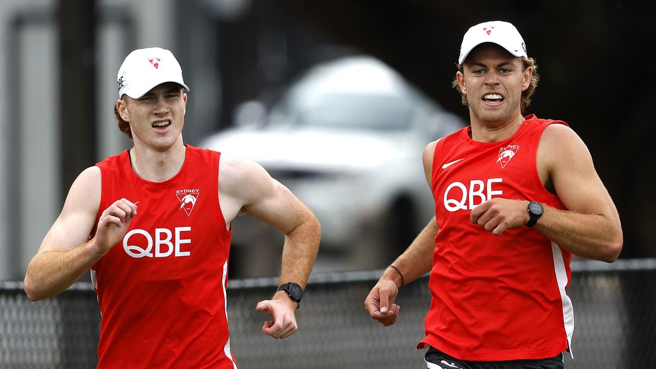 James Rowbottom, right, finished third in Sydney’s best-and-fairest. Picture: Phil Hillyard