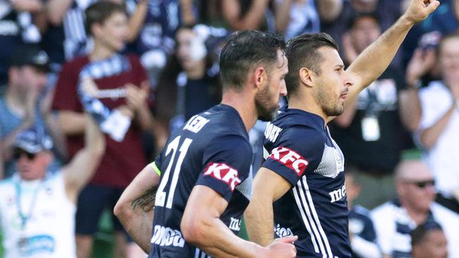 Kosta Barbarouses scored the late equaliser. AAP Image/George Salpigtidis.