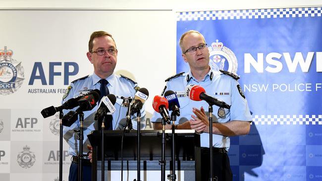 NSW Police Assistant Commissioner Mark Walton and Australian Federal Police Assistant Commissioner Ian McCartney. Picture: Bianca De Marchi