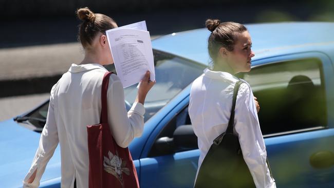 Lili and Meg Christensen leaving at Gosford Local Court. Picture: AAP 