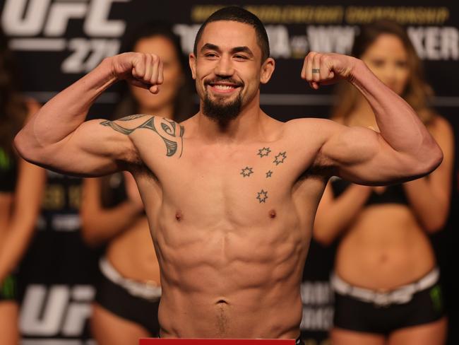 Robert Whittaker weighs in prior to UFC 271 at the Toyota Center. Picture: Carmen Mandato/Getty Images