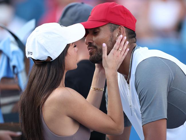 Nick Kyrgios of Australia celebrates with his girlfriend Costeen Hatzi in 2022.