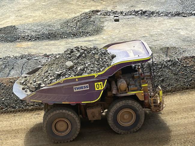 A mining truck at the Covalent lithium mine in Western Australia, owned by Wesfarmers. Picture: Cameron England