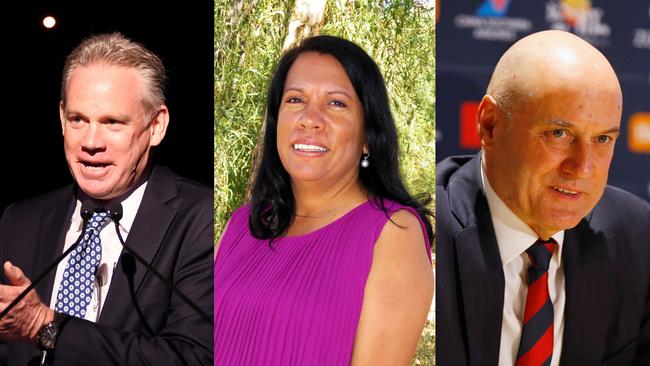 AFLNT chairman Sean Bowden, Central Australian Aboriginal Congress Josie Douglas and former Melbourne and Essendon chief executive Peter Jackson.