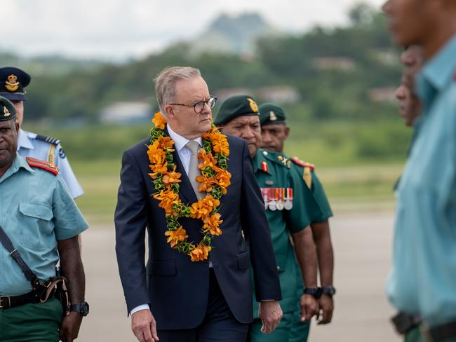 Prime Minister Anthony Albanese arrives into Papua New Guinea capital Port Moresby for defence talks. Picture: PMO via NCA NewsWire