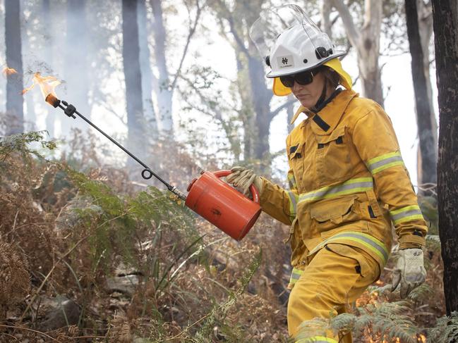 City of Hobart fire crews during bushfire training drills and fuel reduction burns at South Hobart. Picture: Chris Kidd