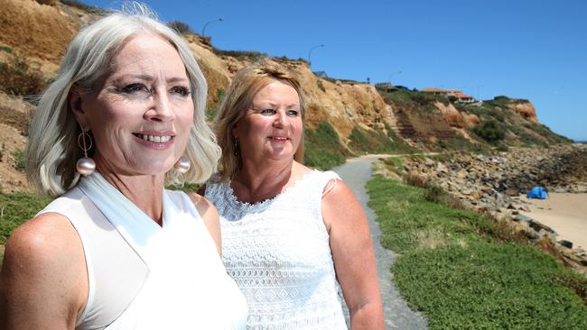 Gail Pounsett and Jeanette Howell, who chair the Christies Beach and Port Noarlunga business and tourism associations respectively, near Witton Bluff. Picture: Stephen Laffer