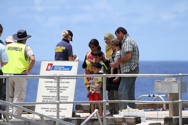 <p>Asylum-seekers await processing. Picture: Kent Retallick</p>