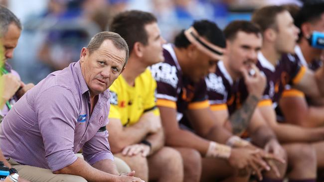 Broncos coach Kevin Walters watches on as his side locked in a second win of the season. Picture: Getty