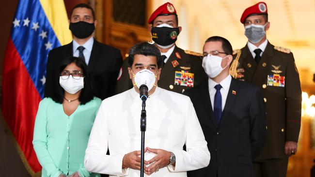 Nicolas Maduro delivers a televised address to the nation from Miraflores presidential palace in Caracas this week. Picture: AFP
