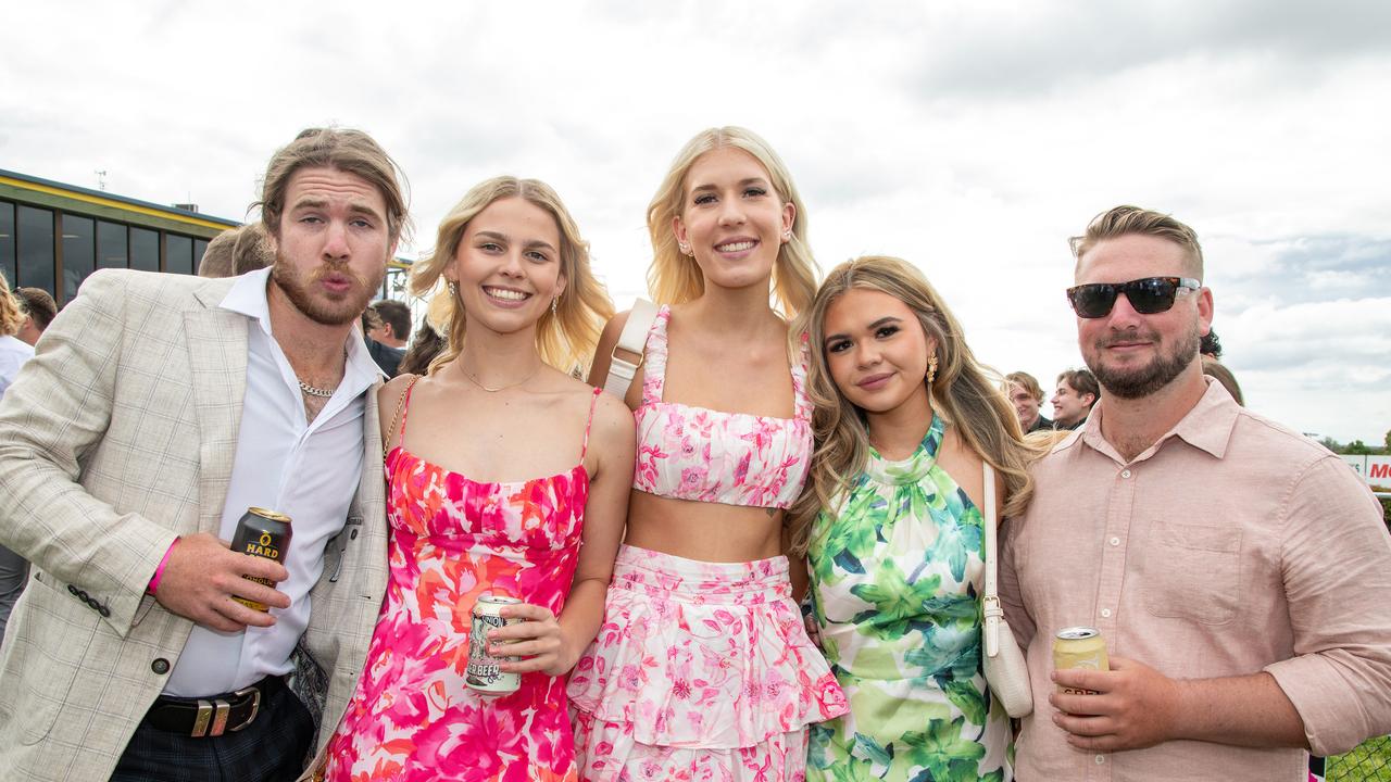 From left; Hunter Purcell, Bek Setch, Heidi Knight, Nicole Ramsey, Connor Purcell. IEquine Toowoomba Weetwood Raceday - Clifford Park Saturday September 28, 2024 Picture: Bev Lacey