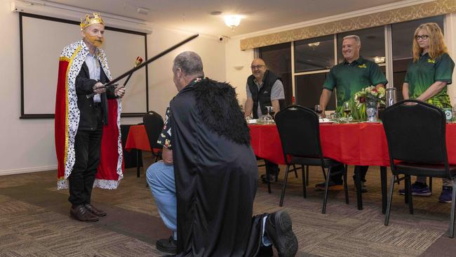 Guests being knighted by Mr Penman. Picture: Wayne Taylor