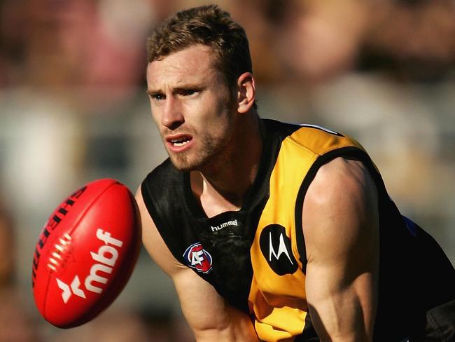 LAUNCESTON, TAS - JUNE 18:  Shane Tuck of the Tigers in action during the round 12 AFL match between the Hawthorn Hawks and the Richmond Tigers at Aurora Stadium on June 18, 2006 in Launceston, Australia.  (Photo by Ryan Pierse/Getty Images)