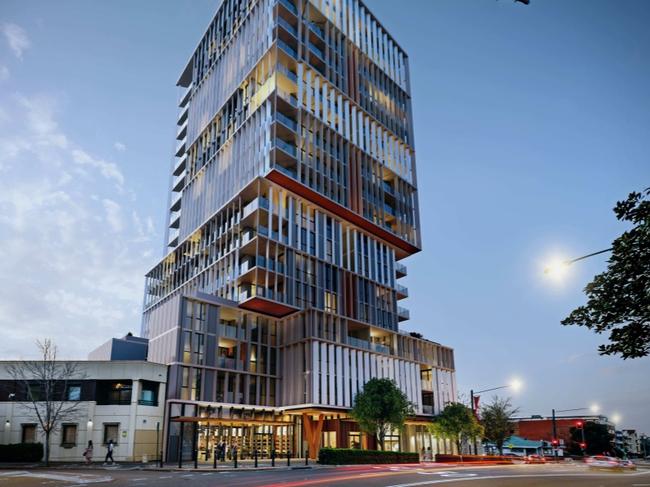 Artist's impression of a mixed-use development proposed for 79 Bathurst St, Liverpool. Picture: Planning documents prepared by Allen Jack+Cottier Architects