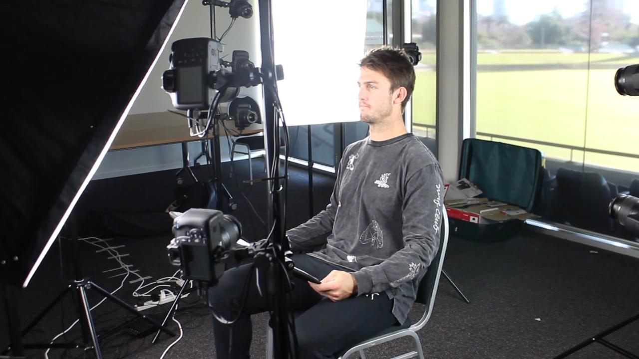 Perth Scorchers player Mitch Marsh being photographed as part of the photometry element of his inclusion in Big Bash Boom.