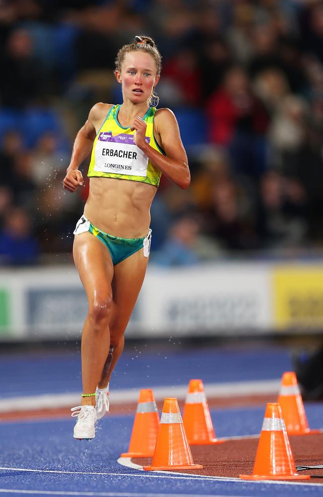 BIRMINGHAM, ENGLAND – AUGUST 05: Brielle Erbacher of Team Australia competes during the Women's 3000m Steeplechase Final on day eight of the Birmingham 2022 Commonwealth Games at Alexander Stadium on August 05, 2022 on the Birmingham, England. (Photo by Mark Kolbe/Getty Images)