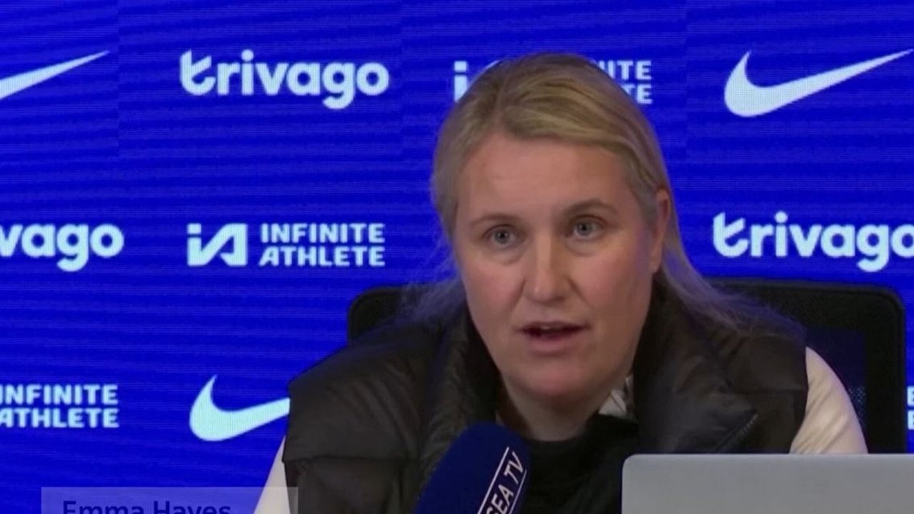 Emma Hayes, Manager of Chelsea, at a press conference discusses her support for player Sam Kerr.