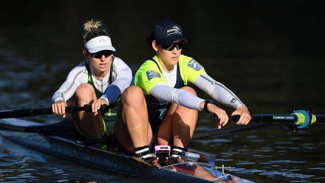 Olympic rower Lucy Stephan (back) is vying for gold in Tokyo. Picture: Delly Carr