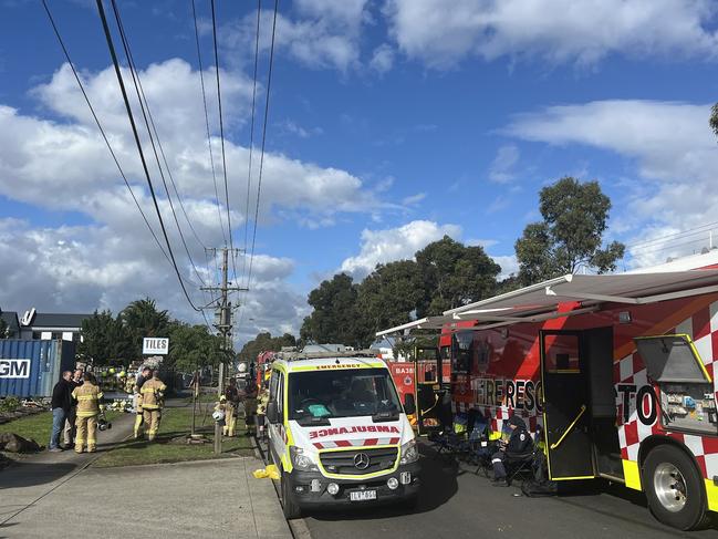 About 100L of arsenic spilled from the container of a truck on Somerville Rd in Sunshine West at 11.15am on Friday. Picture: Nilsson Jones