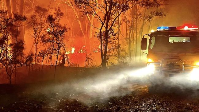 A Beerwah Rural Fire Brigade vehicle responding to the Beerwah bushfire. Picture: Beerwah Rural Fire Brigade