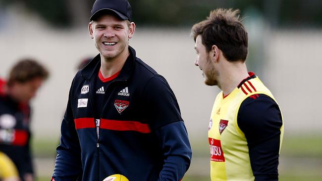 Michael Hurley and Michael Hibberd are yet to re-commit to Essendon. Picture: Wayne Ludbey