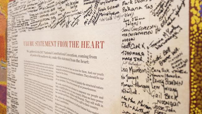 The Uluru Statement from the Heart on display at the National Press Club in Canberra. Picture: NCA NewsWire / Martin Ollman