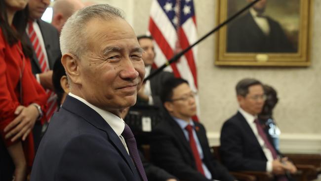 Chinese Vice Premier Liu He listens during a meeting in the Oval Office of the White House with President Donald Trump on Friday.