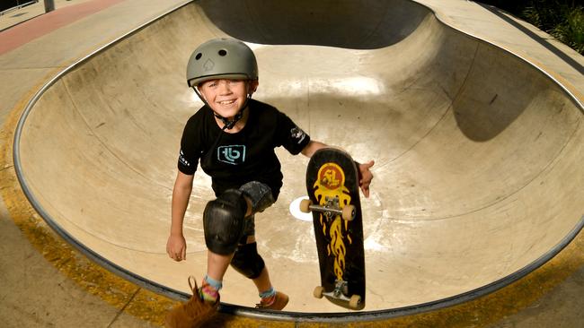 BEST PHOTOGRAPHS 2022. Evan Morgan. Kase Manns, 8, is the Skateboard Ambassador for the NQ Games and is set to compete in the Josh Solomon Cup at Northshore. Picture: Evan Morgan