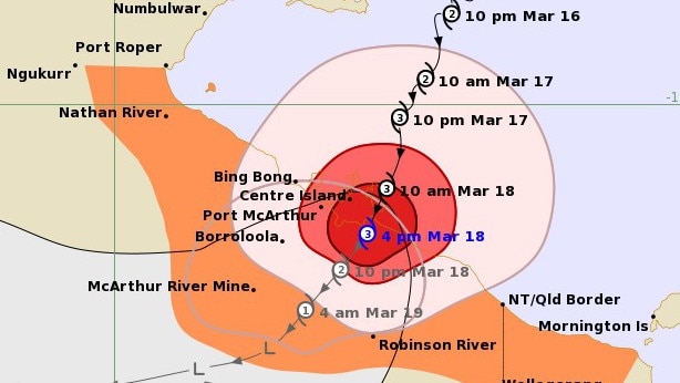 Tropical Cyclone Megan which made landfall close to the NT/Qld border brought destructive winds and heavy rainfall. Picture: Bureau of Meteorology