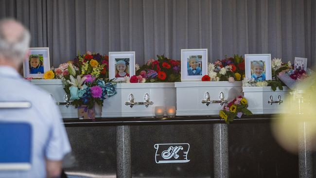 Aaleyn, 6, Matilda, 5, Wyatt, 4 and Zaidok, 2, were remembered at a funeral ceremony at Hervey Bay. Picture: John Wilson