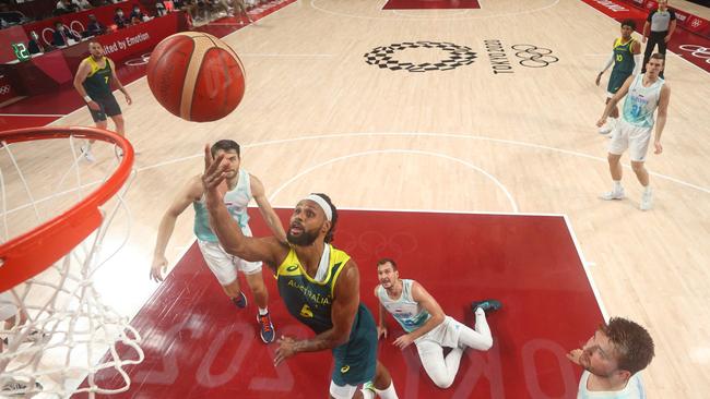 Patty Mills scored 42 points in the bronze medal game. Picture: Gregory Shamus/ Pool / AFP