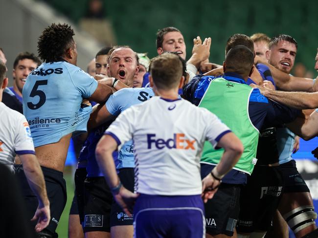 Things were heated between the two sides. Picture: Travis Hayto/Getty Images