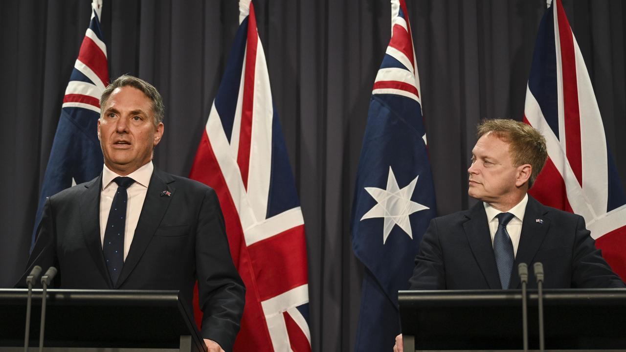 Defence Minister Richard Marles and his UK counterpart Grant Shapps signed off on a defence treaty prior to the AUKUS announcement. Picture: NCA NewsWire / Martin Ollman