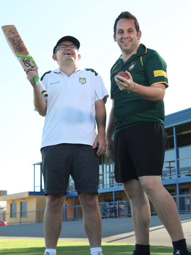 Mark Mitton and Jordan Davies played in South Road’s record low score last year but could see the funny side of the result. Picture: AAP Image/Dean Martin