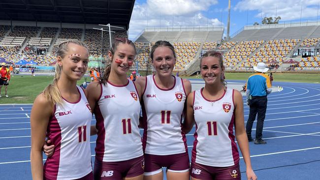 St Peters Lutheran COllege's Milla Roberts, second from the right, with teammates.