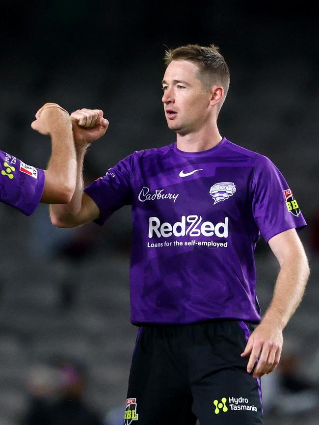 Josh Kann of the Hurricanes celebrates a wicket during a Men's Big Bash League match. Photo: Jonathan DiMaggio/Getty Images.