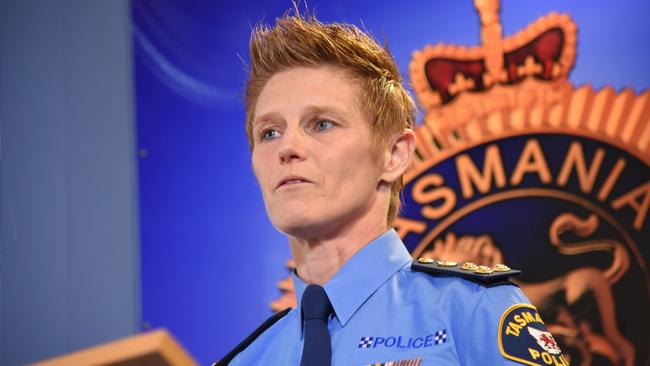 Northern District Commander Kate Chambers announcing the arrest of a 36-year-old Scottsdale man in relation to the disappearance of Shyanne-Lee Tatnell, 14. July 27, 2023. Picture: Alex Treacy