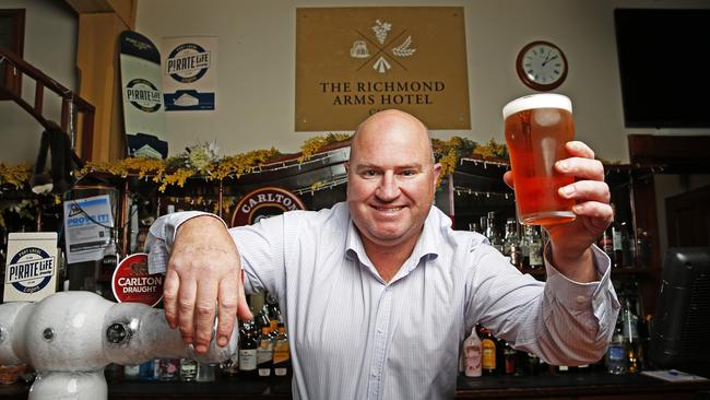 General manger of the Richmond Arms Hotel, Tom Darke is excited to be ale to open his doors on Friday and poor a beer as restrictions will be eased. Picture: Zak Simmonds