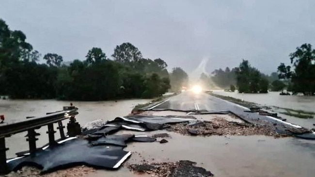 Claytons Towing facebook post of damage to the Bruce Highway – The highway north of Gympie, between Curra and Tiaro.